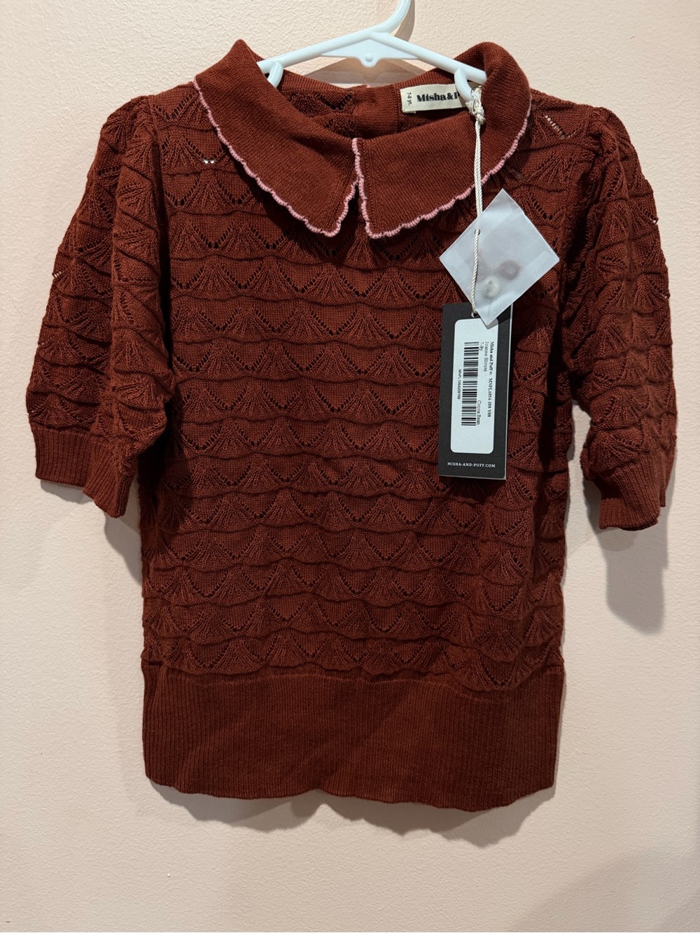 Misha And Puff Burnt Orange Knit Sweater with Peter Pan Collar